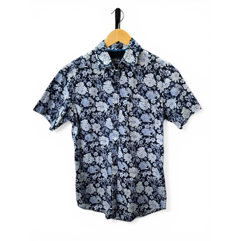 Monument NWOT Hawaiian Button Down Short Sleeve Blue 100% Cotton Beach Sz S